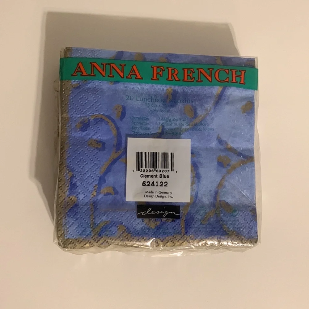 Designer Anna French 20 3-ply Luncheon Napkins Clement Blue gold trim